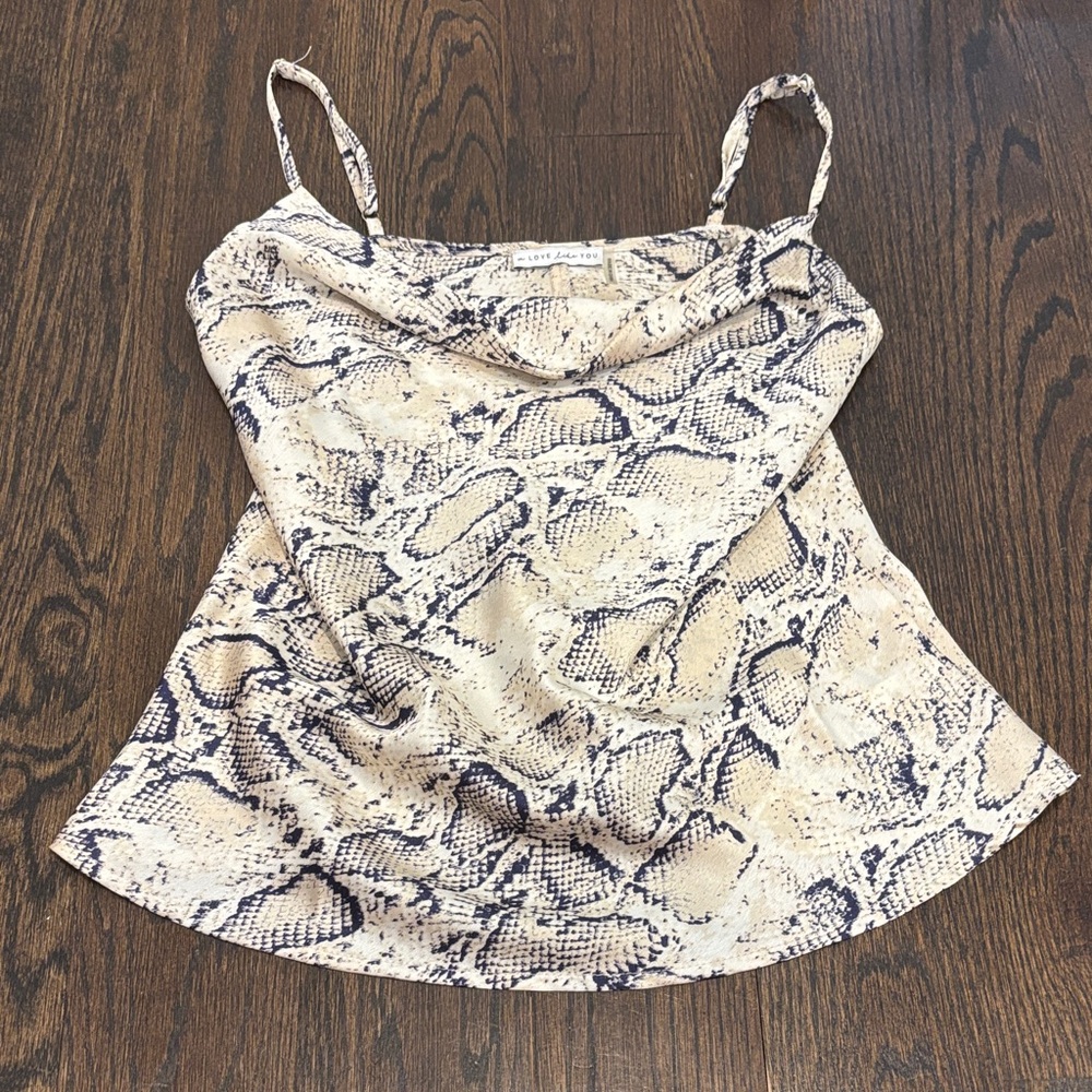 A Love Like You Women’s Snake Print Cowl Neck Camisole in Light Cream Size Small